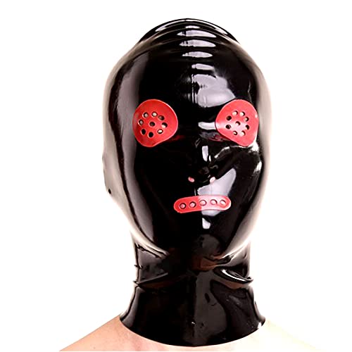 LBYLYH Bondage Latex Maske, BDSM Maske Unisex Kapuze Mit Roter Kontrastfarbe Perforiert Offen Für Mund Und Augen Mit Reißverschluss CD Dress Up Alternative Toys,Schwarz,XL von LBYLYH