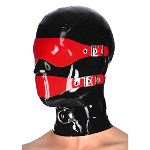 LBYLYH Latex Anatomische Maske 0.4Mm Gummi Red Catsuits Vollgesichtsmasken Masken Abnehmbare SM Fetisch Vollsklaverei Maske Halloween Mit Reißverschluss,Schwarz,M von LBYLYH