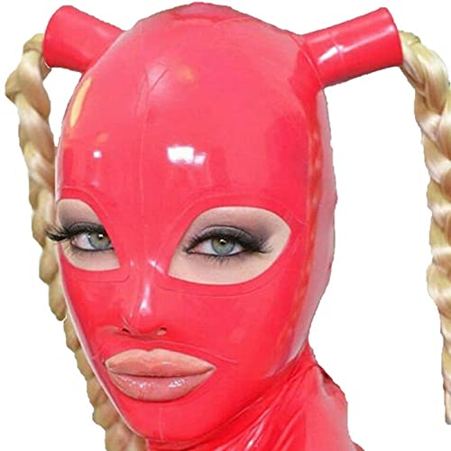 Latexmaske Gummi BDSM Fetisch Bondage Maske Cosplay Maske Aus Latex Mit Perücke Elastizität Lange Lebensdauer Adult Sexy Party Coole Stil Augenmaske Perfekt Für Flirt-Anfänger Paar Vorspiel,Rosa,L von LBYLYH