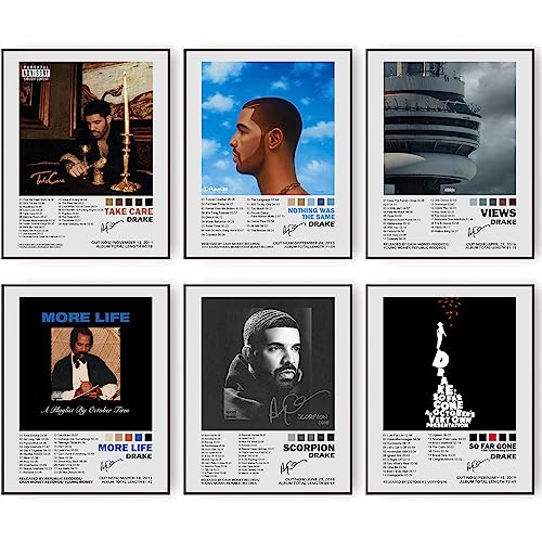 Drake signierte limitierte Poster, Musikalbum-Cover, Posterdrucke, Set mit 6 Zimmern, ästhetische Leinwand, Wandkunstdrucke für Mädchen und Jungen, Teenager, Schlafsaal, Schlafzimmer, Zimmer, von LBingbrother