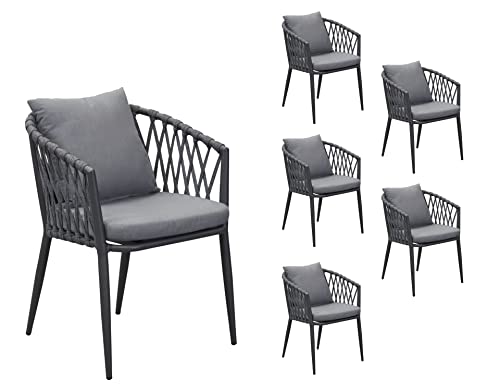 LC Garden 6er Set »Unicamo Sunrepo« Armlehnstuhl Stapelstuhl Rope anthrazit Gartenstuhl von LC Garden