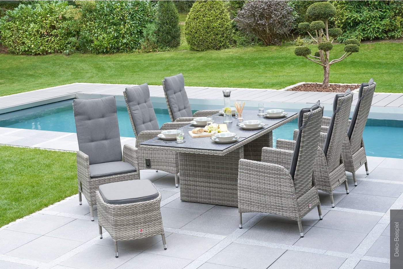 LC Garden Garten-Essgruppe Roma Dining Set III Sitzgruppe Gartenset natur Gartenmöbel Set, (Set, 7-tlg), mit bequemer Polsterung, stufenlose verstellbare Rückenlehne von LC Garden