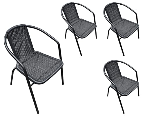 LC Garden Garvista 4er Stuhl Set Bistrostuhl Stapelstuhl, Gartenstuhl, Terassenstuhl, stapelbarer Armlehnstuhl mit Metallgestell in schwarz und Polyrattangeflecht von LC Garden