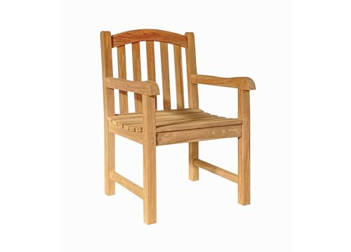 LC Garden Teak Gartenstuhl, Armlehnstuhl aus massivem Teakholz, geölt, Gartenstuhl mit mittelhoher Rückenlehne, echtholz Outdoorstuhl im klassischen Design (Kunir Armlehnstuhl, 1er Set) von LC Garden