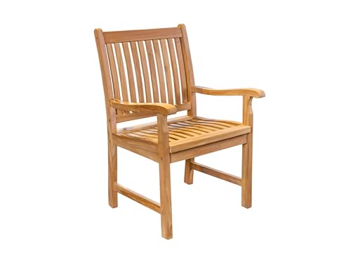 LC Garden Teak Gartenstuhl, Armlehnstuhl aus massivem Teakholz, geölt, Gartenstuhl mit mittelhoher Rückenlehne, echtholz Outdoorstuhl im klassischen Design (Oxford Armlehnstuhl, 1er Set) von LC Garden