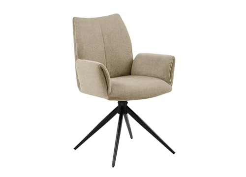 LC Home Drehstuhl Esszimmerstühle Monti Webstoff anthrazit Polsterstuhl mit Armlehnen und Autoreturn (Creme, 1er Set) von LC Home