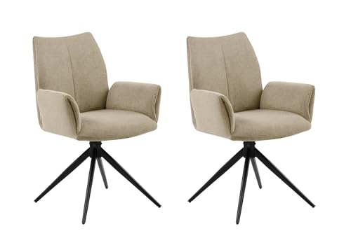 LC Home Drehstuhl Esszimmerstühle Monti Webstoff anthrazit Polsterstuhl mit Armlehnen und Autoreturn (Creme, 2er Set) von LC Home