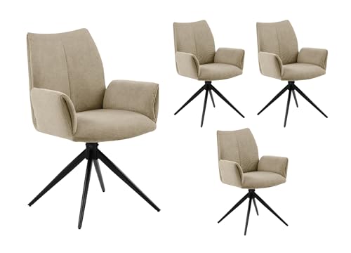 LC Home Drehstuhl Esszimmerstühle Monti Webstoff anthrazit Polsterstuhl mit Armlehnen und Autoreturn (Creme, 4er Set) von LC Home