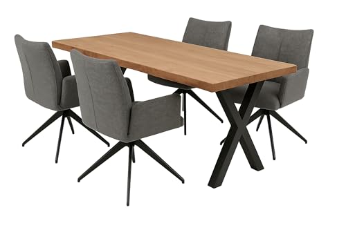 LC Home Drehstuhl Esszimmerstuhl Monti Webstoff anthrazit Polsterstuhl mit Armlehnen und Autoreturn (Anthrazit, 160x90cm X-Fuß) von LC Home
