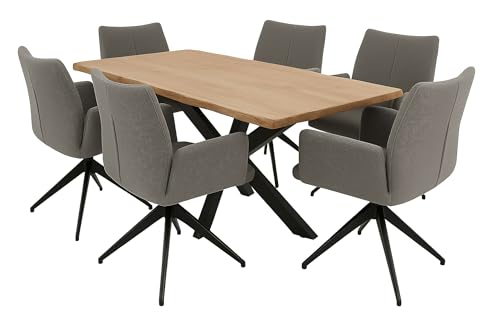 LC Home Drehstuhl Esszimmerstuhl Monti Webstoff anthrazit Polsterstuhl mit Armlehnen und Autoreturn (Anthrazit, 220x100cm Stern-Fuß) von LC Home