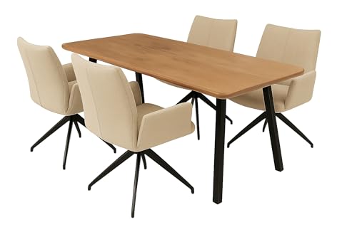 LC Home Drehstuhl Esszimmerstuhl Monti Webstoff anthrazit Polsterstuhl mit Armlehnen und Autoreturn (Creme, 175x90cm 4-Fuß) von LC Home