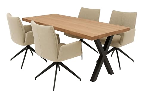 LC Home Drehstuhl Esszimmerstuhl Monti Webstoff anthrazit Polsterstuhl mit Armlehnen und Autoreturn (Creme, 180x90cm X-Fuß) von LC Home
