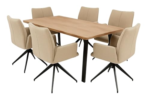 LC Home Drehstuhl Esszimmerstuhl Monti Webstoff anthrazit Polsterstuhl mit Armlehnen und Autoreturn (Creme, 215x100cm 4-Fuß) von LC Home