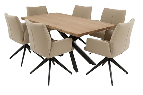 LC Home Drehstuhl Esszimmerstuhl Monti Webstoff anthrazit Polsterstuhl mit Armlehnen und Autoreturn (Creme, 220x100cm Stern-Fuß) von LC Home