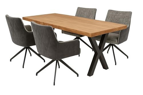 LC Home Essgruppe Chicago Esstisch Wildeiche + Esszimmerstühle Microfaser drehbar (Anthrazit, 160x90cm X-Fuß) von LC Home