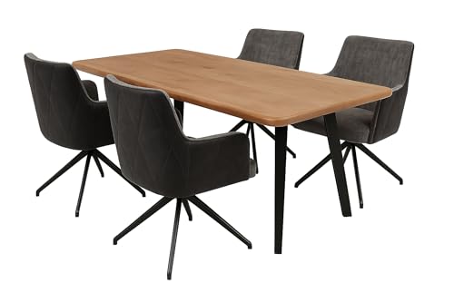 LC Home Essgruppe Chicago Esstisch Wildeiche + Esszimmerstühle Microfaser drehbar (Anthrazit, 175x90cm 4-Fuß) von LC Home