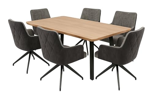 LC Home Essgruppe Chicago Esstisch Wildeiche + Esszimmerstühle Microfaser drehbar (Anthrazit, 215x100cm 4-Fuß) von LC Home