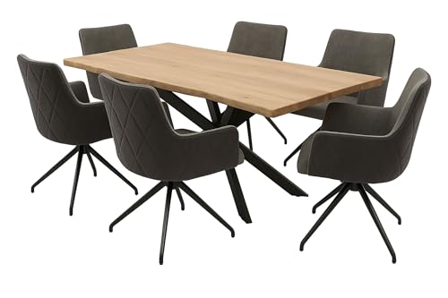 LC Home Essgruppe Chicago Esstisch Wildeiche + Esszimmerstühle Microfaser drehbar (Anthrazit, 220x100cm Stern-Fuß) von LC Home