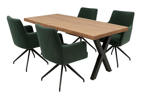 LC Home Essgruppe Chicago Esstisch Wildeiche + Esszimmerstühle Microfaser drehbar (Grün, 175x90cm 4-Fuß) von LC Home