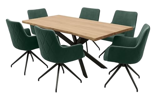 LC Home Essgruppe Chicago Esstisch Wildeiche + Esszimmerstühle Microfaser drehbar (Grün, 180x90cm Stern-Fuß) von LC Home