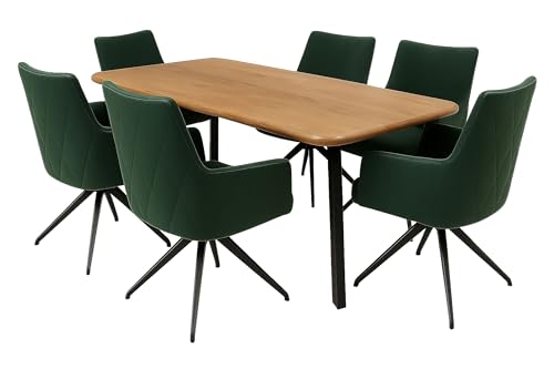 LC Home Essgruppe Chicago Esstisch Wildeiche + Esszimmerstühle Microfaser drehbar (Grün, 215x100cm 4-Fuß) von LC Home