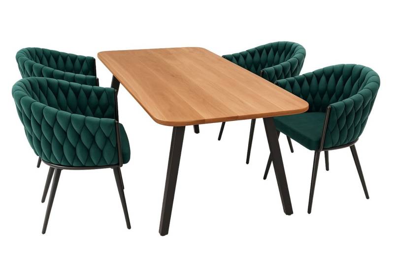 LC Home Essgruppe LC Home Essgruppe 5tlg. Esstisch + 4x Esszimmerstühle Samt Flechtoptik, (5-tlg) von LC Home