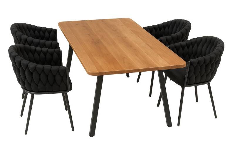 LC Home Essgruppe LC Home Essgruppe 5tlg. Esstisch + 4x Esszimmerstühle Samt Flechtoptik, (5-tlg) von LC Home