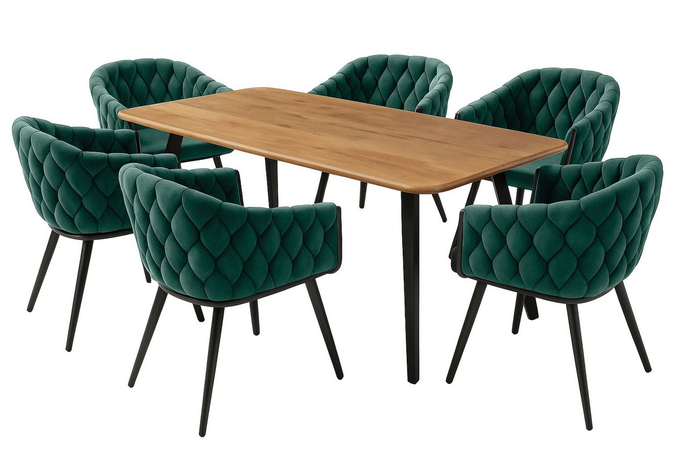 LC Home Essgruppe LC Home Essgruppe 5tlg. Esstisch + 4x Esszimmerstühle Samt Flechtoptik, (7-tlg) von LC Home