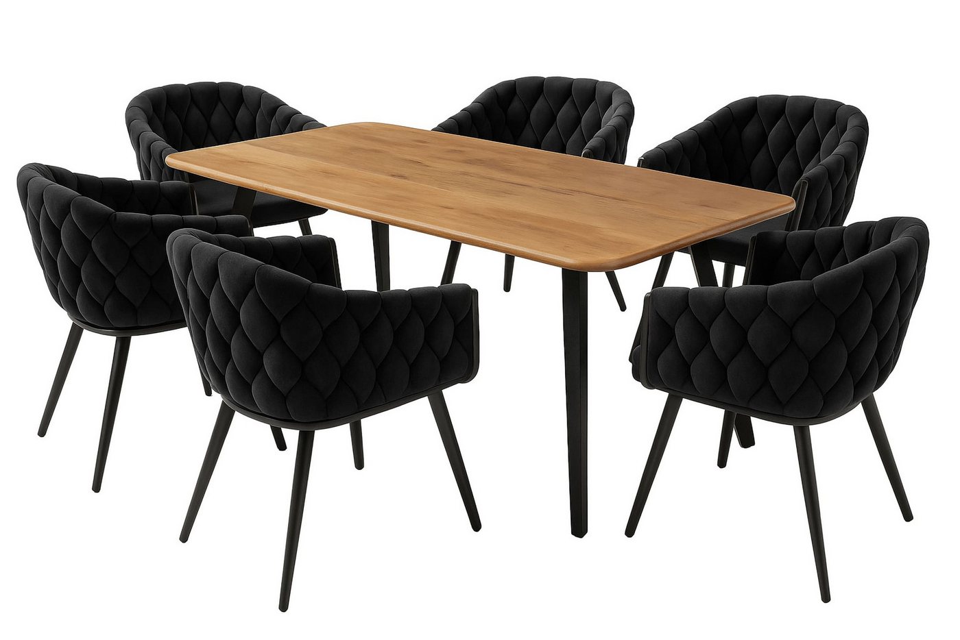 LC Home Essgruppe LC Home Essgruppe 5tlg. Esstisch + 4x Esszimmerstühle Samt Flechtoptik, (7-tlg) von LC Home