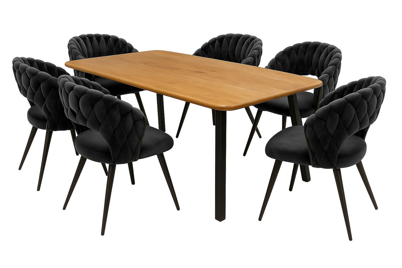 LC Home Essgruppe LC Home Essgruppe 5tlg. Esstisch + 4x Esszimmerstühle Samt Flechtoptik, (7-tlg) von LC Home