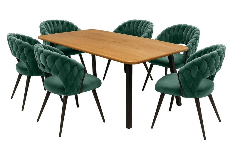 LC Home Essgruppe LC Home Essgruppe 5tlg. Esstisch + 4x Esszimmerstühle Samt Flechtoptik, (7-tlg) von LC Home