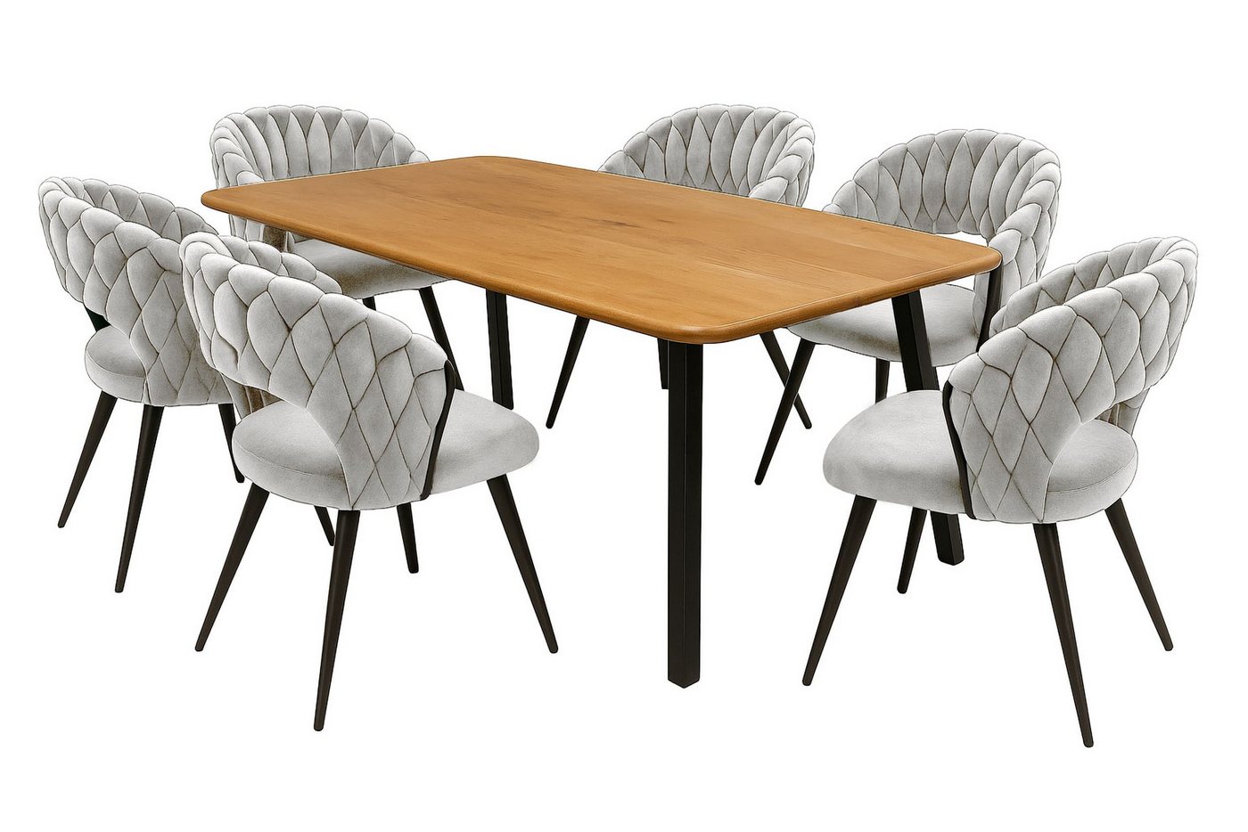 LC Home Essgruppe LC Home Essgruppe 5tlg. Esstisch + 4x Esszimmerstühle Samt Flechtoptik, (7-tlg) von LC Home