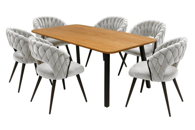 LC Home Essgruppe LC Home Essgruppe 5tlg. Esstisch + 4x Esszimmerstühle Samt Flechtoptik, (7-tlg) von LC Home