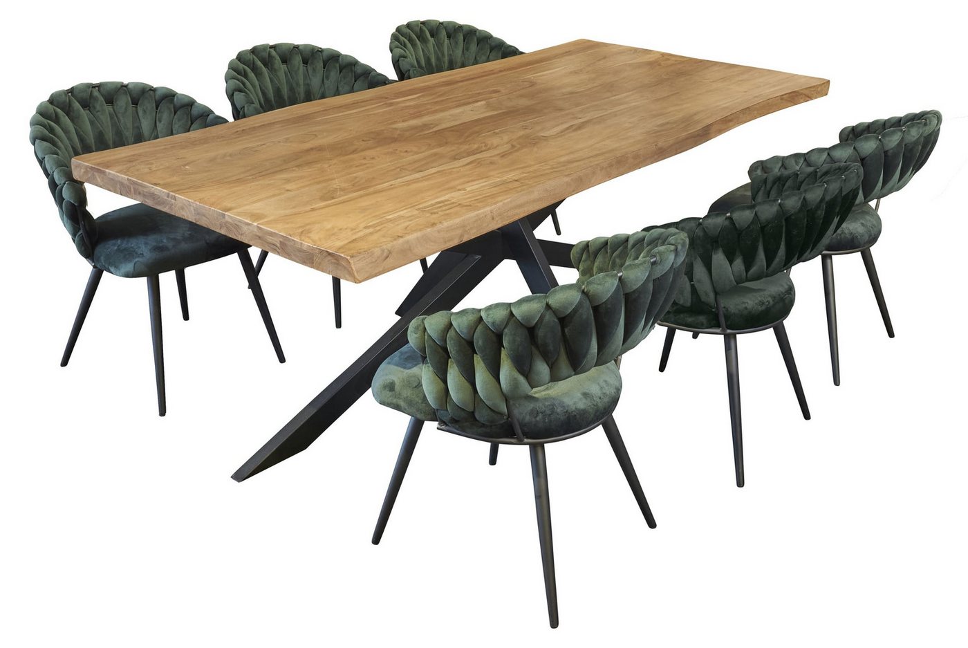 LC Home Essgruppe LC Home Essgruppe 5tlg. Esstisch + 4x Esszimmerstühle Samt Flechtoptik, (Spar-Set, 5-tlg., 1 Tisch 4 Stühle), bestehend aus 4 Stühlen und 1 Tisch von LC Home