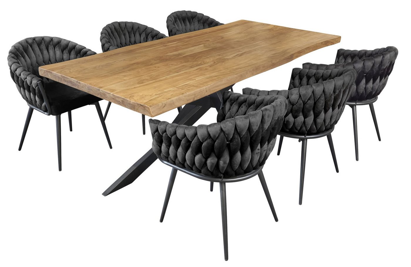LC Home Essgruppe LC Home Essgruppe 5tlg. Esstisch + 4x Esszimmerstühle Samt Flechtoptik, (Spar-Set, 5-tlg., 1 Tisch 4 Stühle), bestehend aus 4 Stühlen und 1 Tisch von LC Home