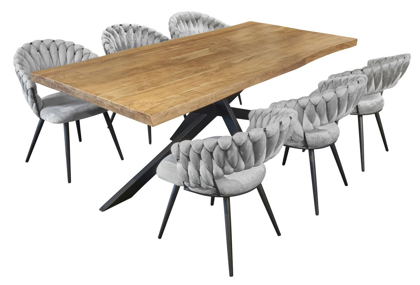 LC Home Essgruppe LC Home Essgruppe 5tlg. Esstisch + 4x Esszimmerstühle Samt Flechtoptik, (Spar-Set, 5-tlg., 1 Tisch 4 Stühle), bestehend aus 4 Stühlen und 1 Tisch von LC Home