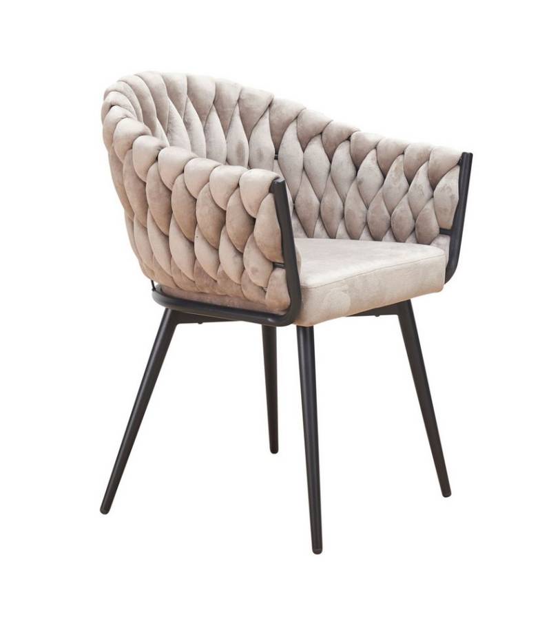 LC Home Essgruppe LC Home Essgruppe 5tlg. Esstisch + 4x Esszimmerstühle Samt Flechtoptik, (Spar-Set, 7-tlg., 1 Tisch 4 Stühle), bestehend aus 4 Stühlen und 1 Tisch von LC Home