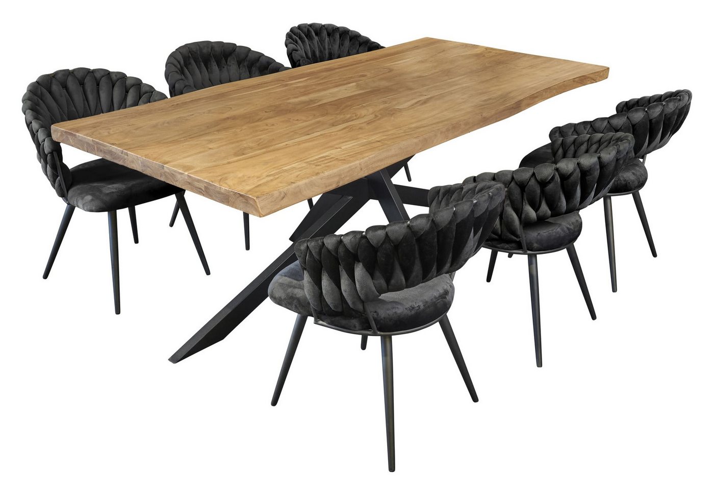 LC Home Essgruppe LC Home Essgruppe 5tlg. Esstisch + 4x Esszimmerstühle Samt Flechtoptik, (Spar-Set, 7-tlg., 1 Tisch 4 Stühle), bestehend aus 4 Stühlen und 1 Tisch von LC Home