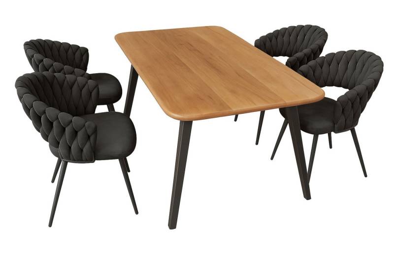 LC Home Essgruppe LC Home Essgruppe 5tlg. Esstisch + 4x Esszimmerstühle Samt Flechtoptik LC Home Essgruppe LC Home Essgruppe 5tlg. Esstisch + 4x Esszimmerstühle Samt Flechtoptik von LC Home