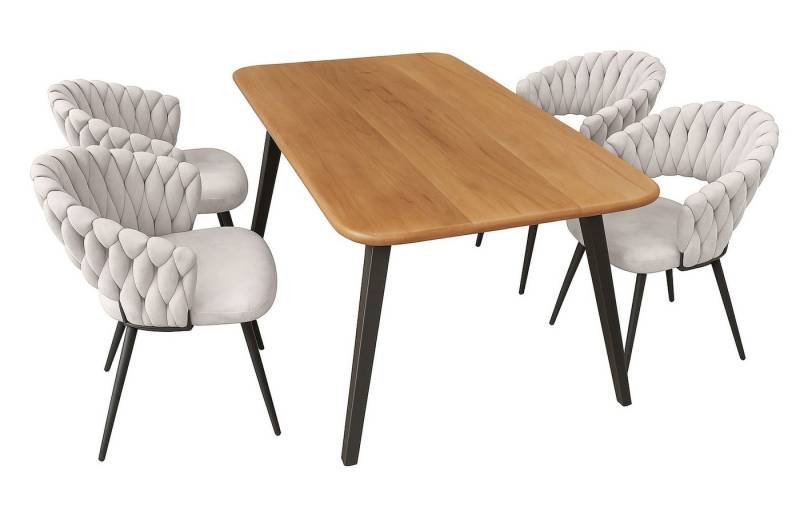 LC Home Essgruppe LC Home Essgruppe 5tlg. Esstisch + 4x Esszimmerstühle Samt Flechtoptik LC Home Essgruppe LC Home Essgruppe 5tlg. Esstisch + 4x Esszimmerstühle Samt Flechtoptik von LC Home