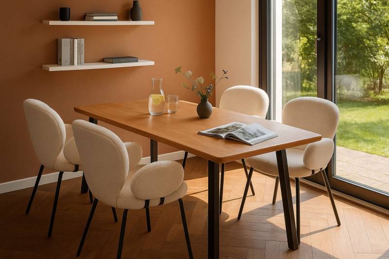 LC Home Essgruppe LC Home Essgruppe Lille Esstisch Wildeiche Esszimmerstühle Teddystoff von LC Home