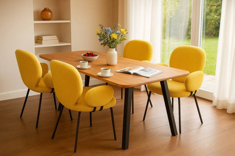 LC Home Essgruppe LC Home Essgruppe Lille Esstisch Wildeiche Esszimmerstühle Teddystoff von LC Home