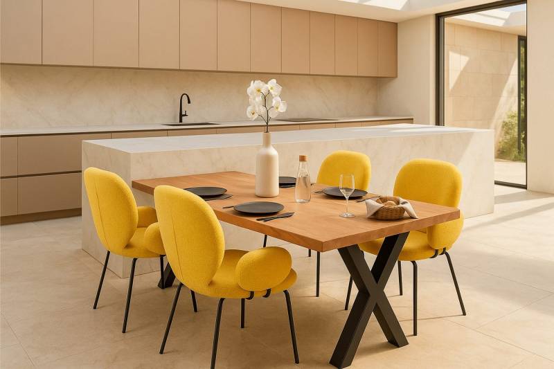 LC Home Essgruppe LC Home Essgruppe Lille Esstisch Wildeiche Esszimmerstühle Teddystoff von LC Home