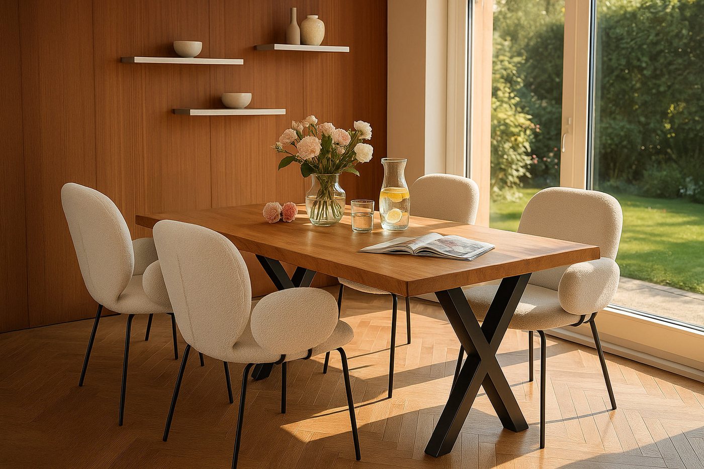 LC Home Essgruppe LC Home Essgruppe Lille Esstisch Wildeiche Esszimmerstühle Teddystoff von LC Home