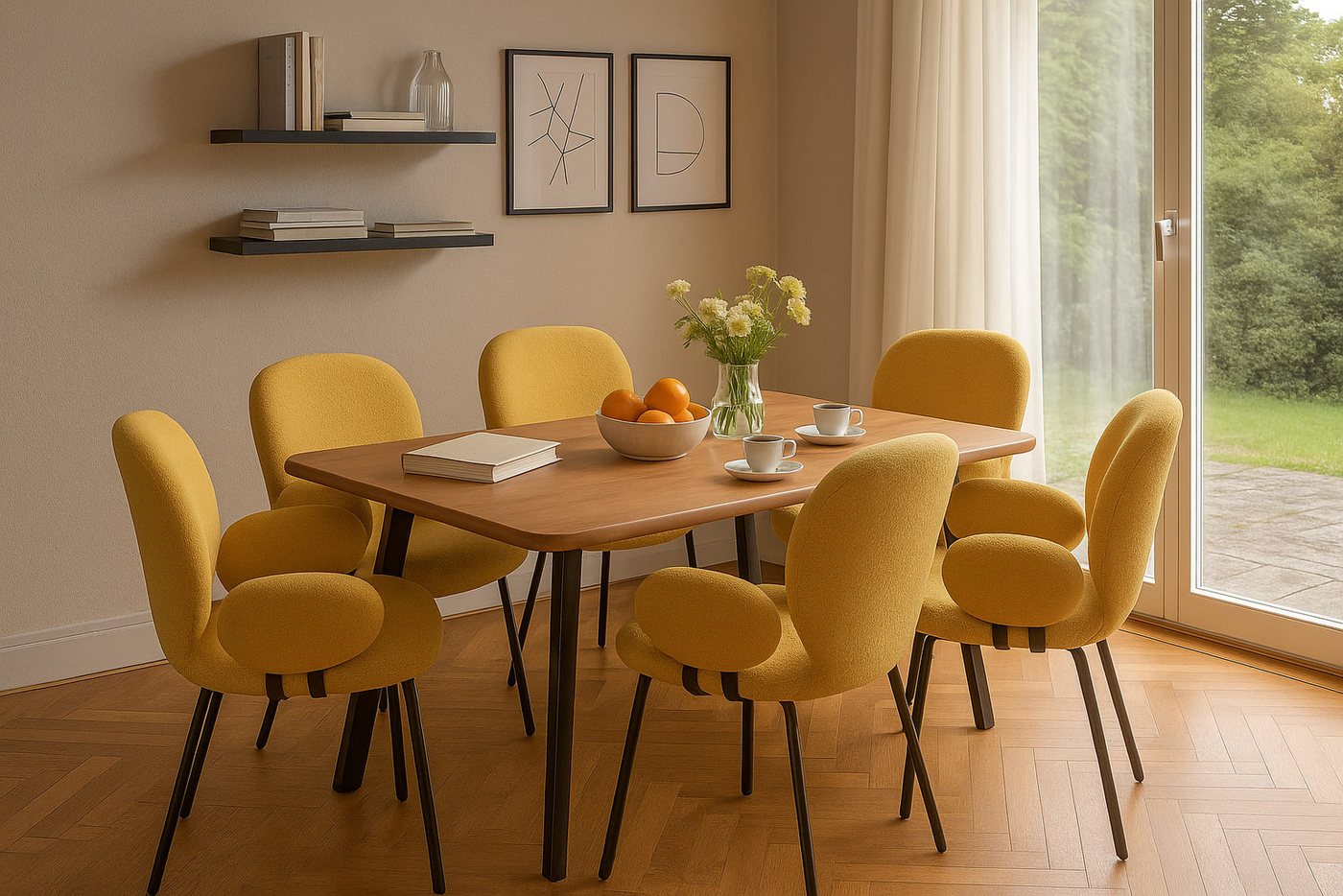 LC Home Essgruppe LC Home Essgruppe Lille Esstisch Wildeiche Esszimmerstühle Teddystoff von LC Home