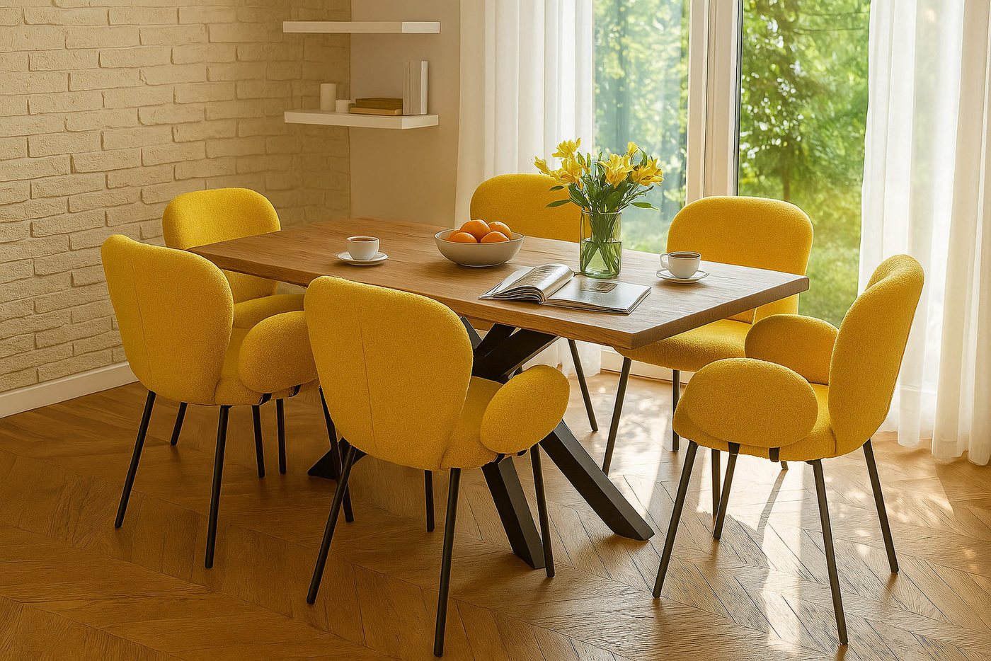 LC Home Essgruppe LC Home Essgruppe Lille Esstisch Wildeiche Esszimmerstühle Teddystoff von LC Home