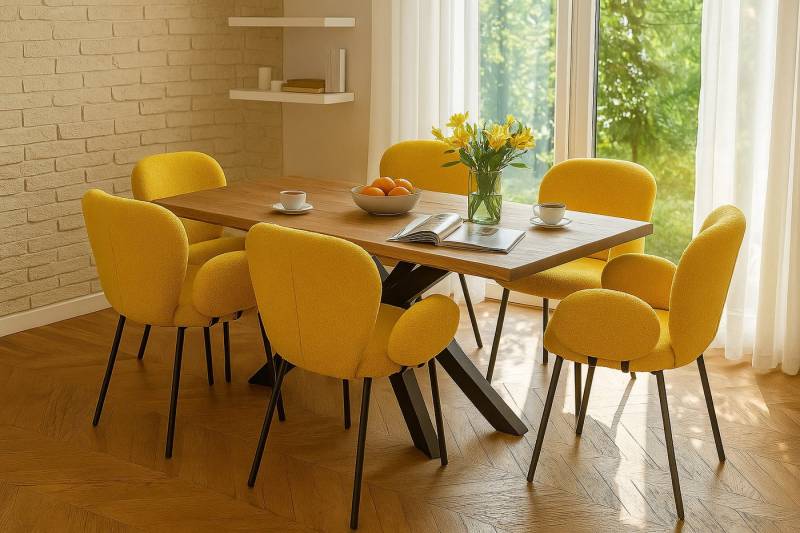 LC Home Essgruppe LC Home Essgruppe Lille Esstisch Wildeiche Esszimmerstühle Teddystoff von LC Home
