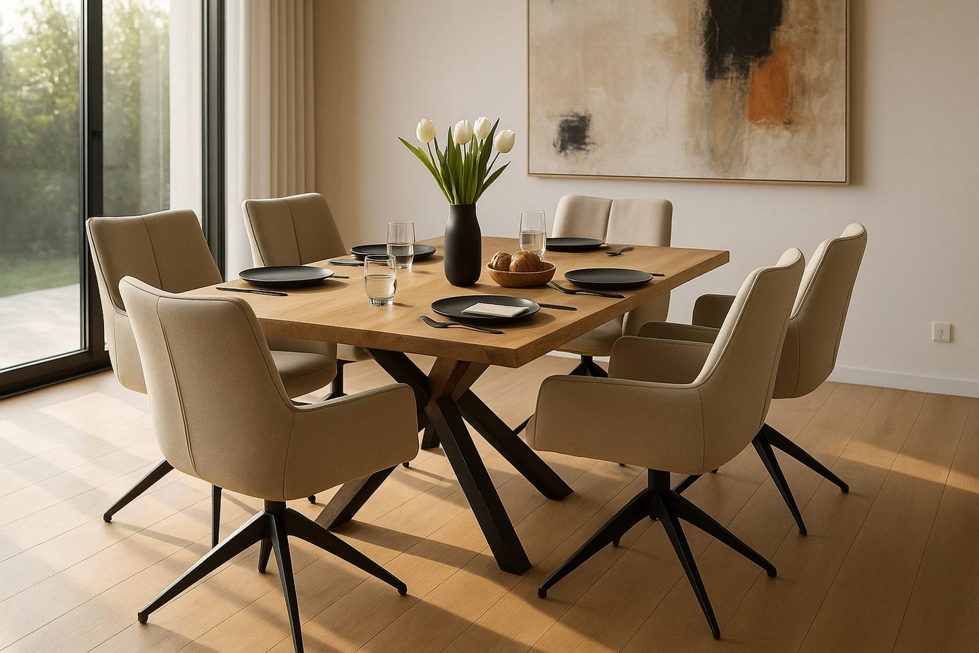 LC Home Essgruppe LC Home Essgruppe Monti Esstisch Wildeiche + Esszimmerstühle Webstoff LC Home Essgruppe LC Home Essgruppe Monti Esstisch Wildeiche + Esszimmerstühle Webstoff von LC Home