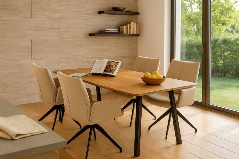 LC Home Essgruppe LC Home Essgruppe Monti Esstisch Wildeiche + Esszimmerstühle Webstoff von LC Home