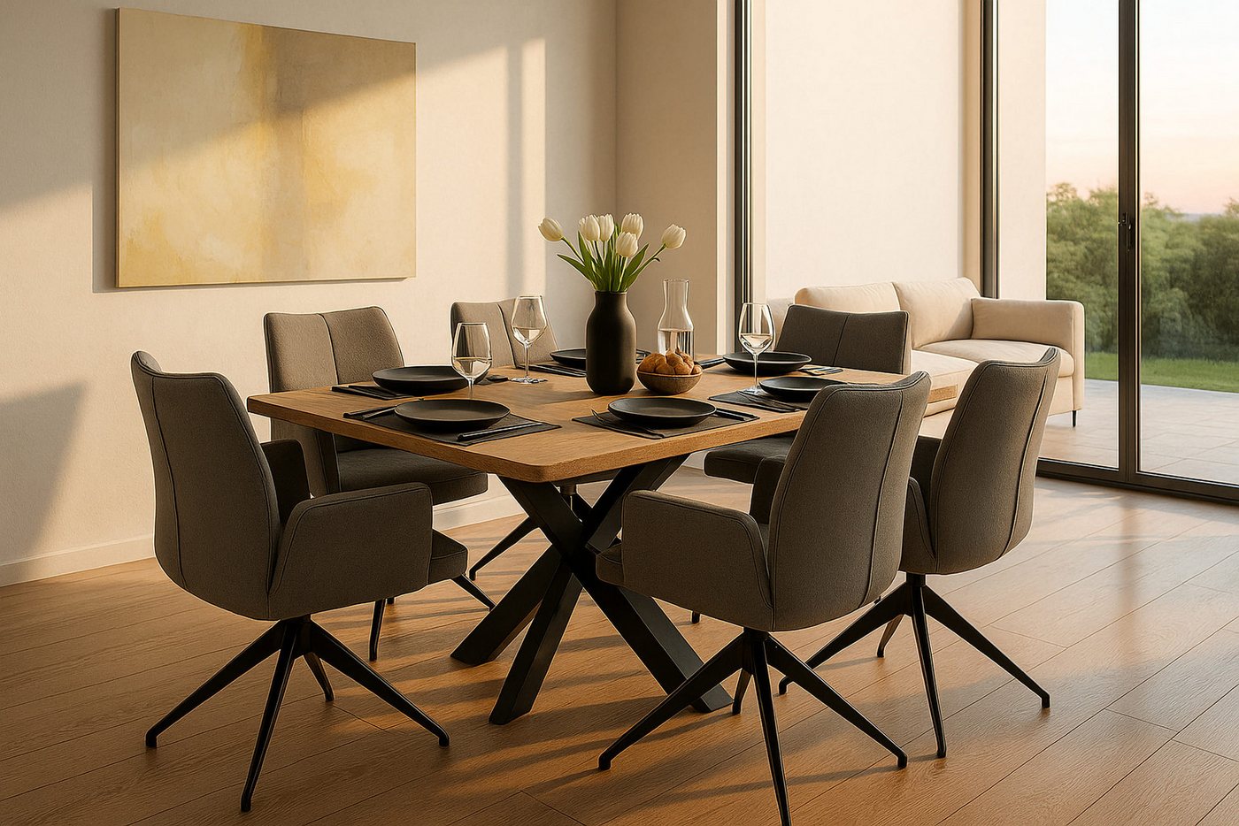 LC Home Essgruppe LC Home Essgruppe Monti Esstisch Wildeiche + Esszimmerstühle Webstoff LC Home Essgruppe LC Home Essgruppe Monti Esstisch Wildeiche + Esszimmerstühle Webstoff von LC Home